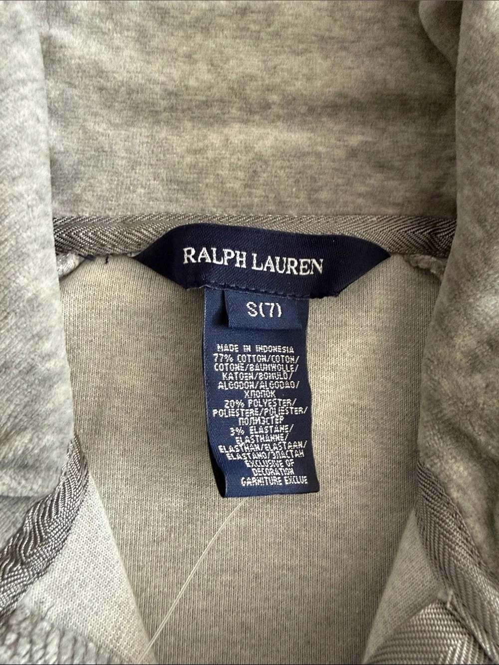 Ralph Lauren Light Gray Zip-Up Sweatshirt with Pink Pony